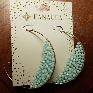 Gold and turquoise open hoop earring